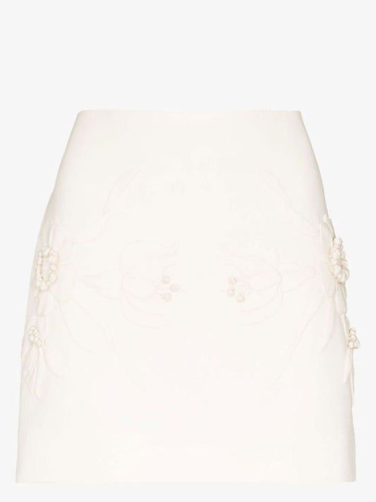 High Waist Embroidered Flower Mini Skirt