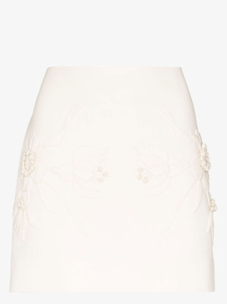 High Waist Embroidered Flower Mini Skirt