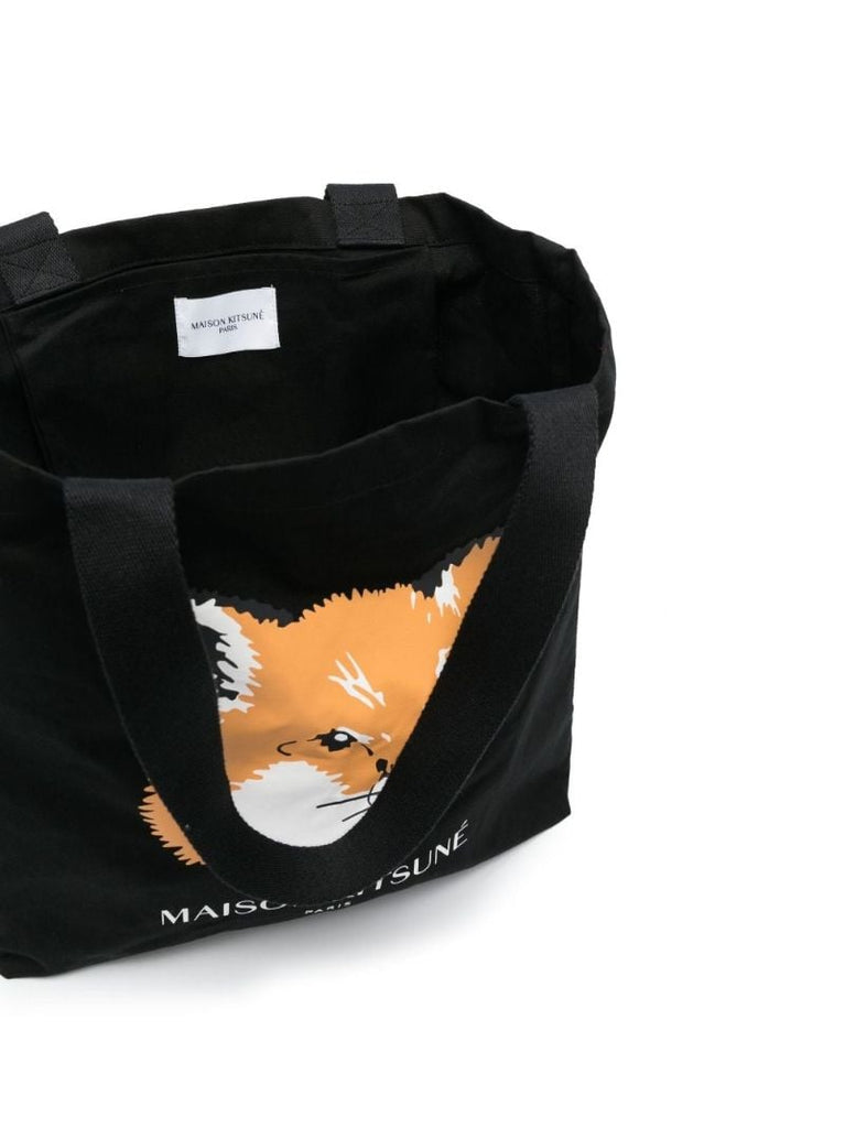 Black Fox Head Patch Canvas Tote Bag