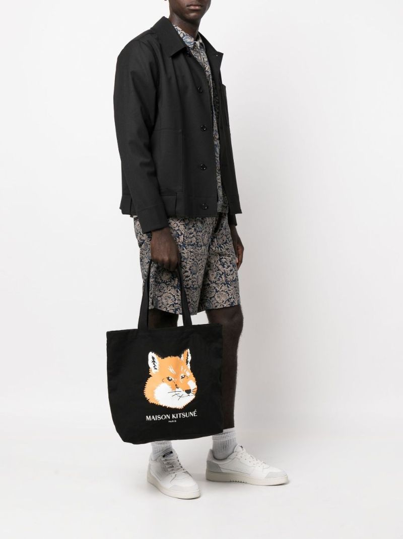 Black Fox Head Patch Canvas Tote Bag