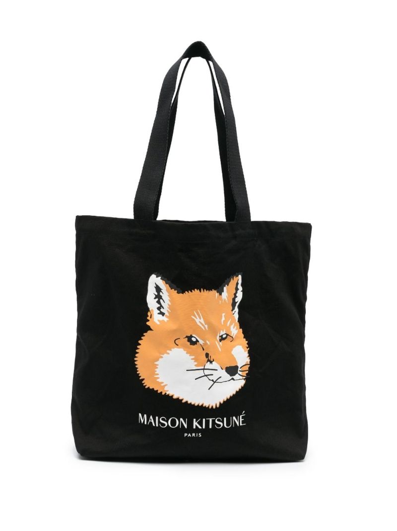Black Fox Head Patch Canvas Tote Bag