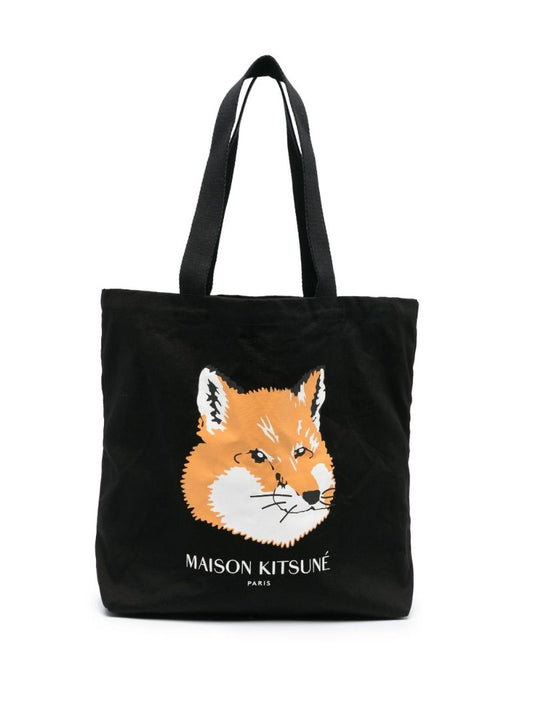 Black Fox Head Patch Canvas Tote Bag
