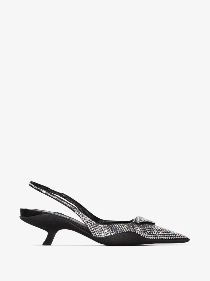 Black 45 Crystal Slingback Satin Pumps
