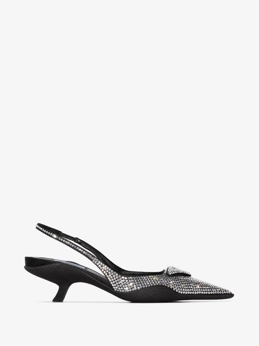 Black 45 Crystal Slingback Satin Pumps