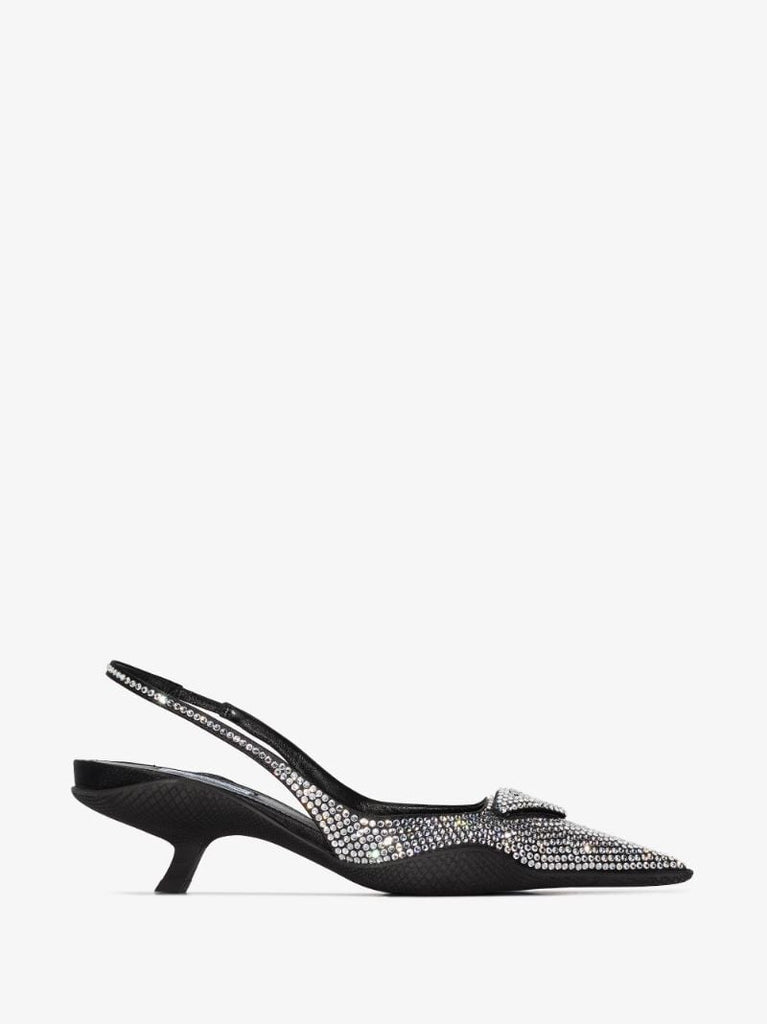 Black 45 Crystal Slingback Satin Pumps