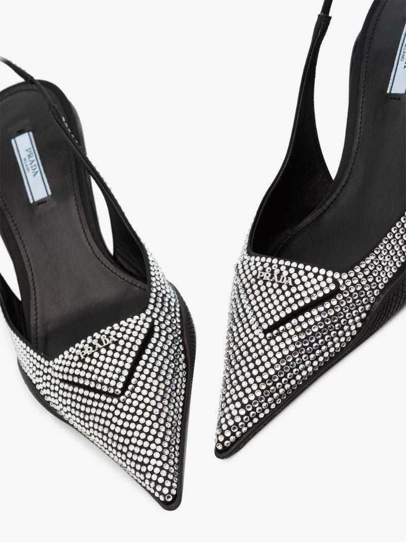 Black 45 Crystal Slingback Satin Pumps