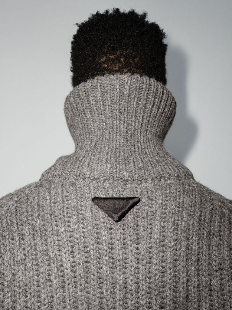 Lace-up Ribbed Knit Wool Cardigan