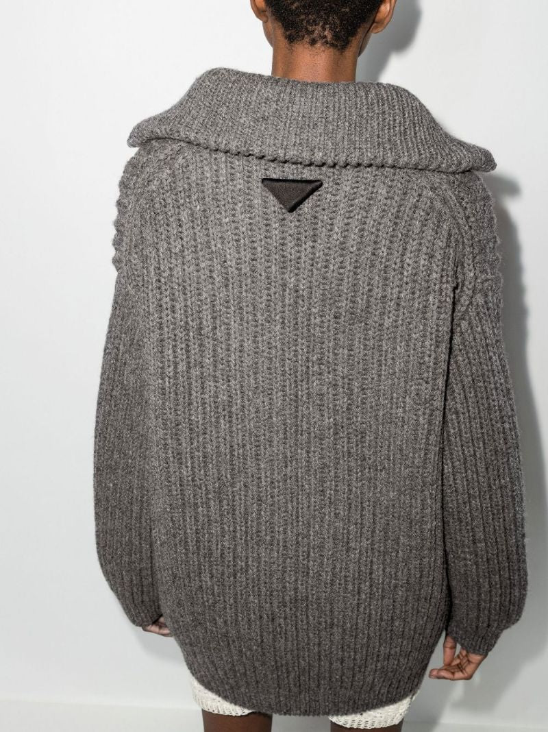 Lace-up Ribbed Knit Wool Cardigan