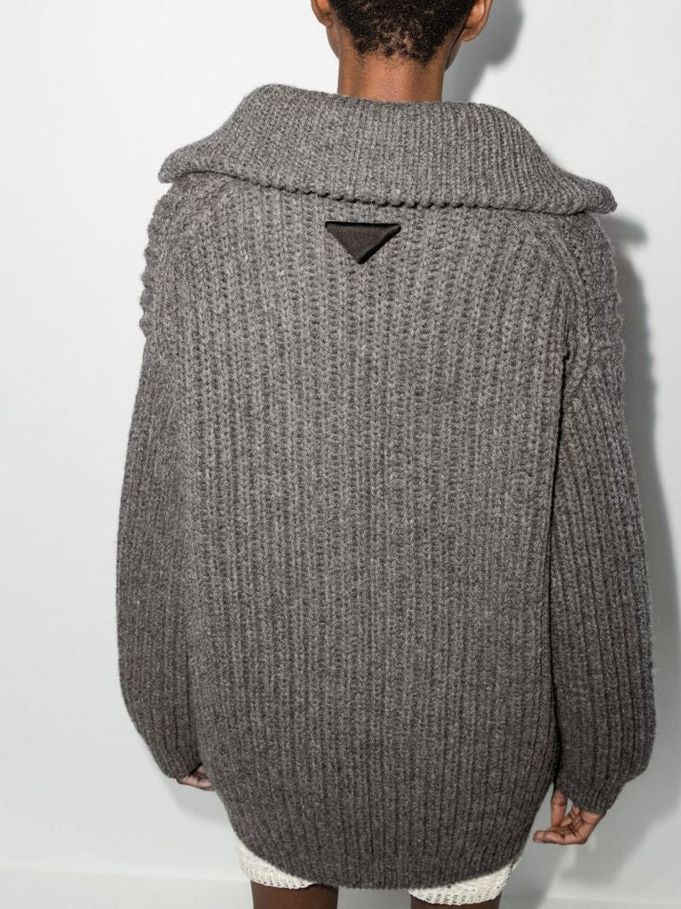 Lace-up Ribbed Knit Wool Cardigan