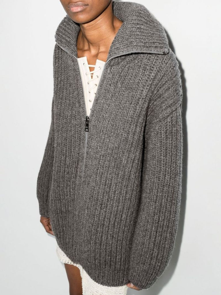 Lace-up Ribbed Knit Wool Cardigan