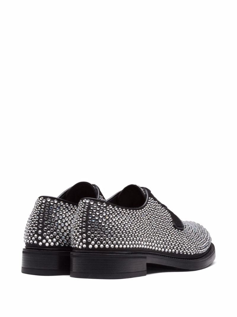 Black Crystal Embellished Leather Oxford Shoes