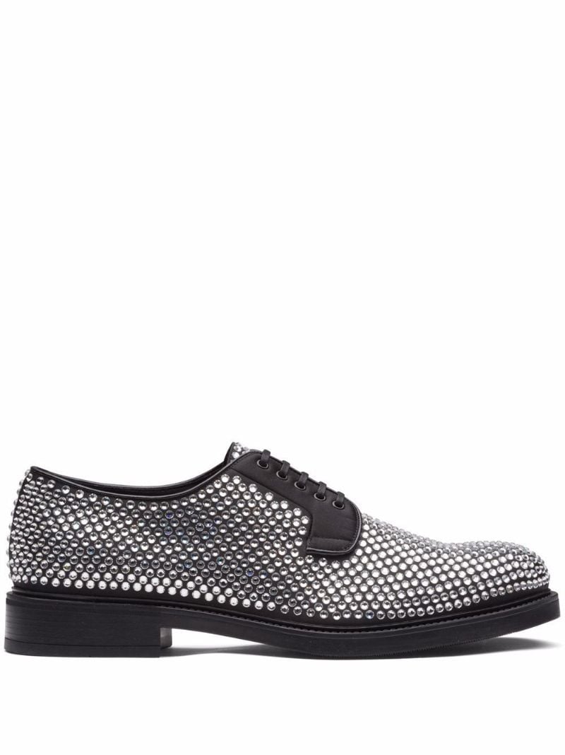 Black Crystal Embellished Leather Oxford Shoes