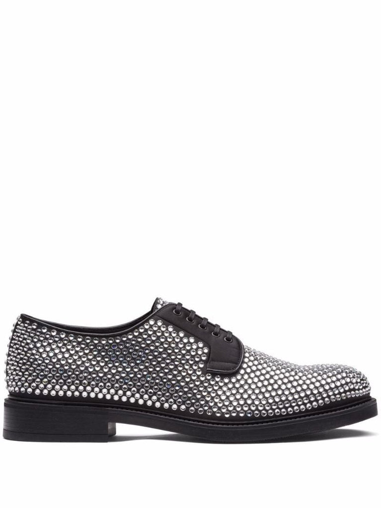 Black Crystal Embellished Leather Oxford Shoes