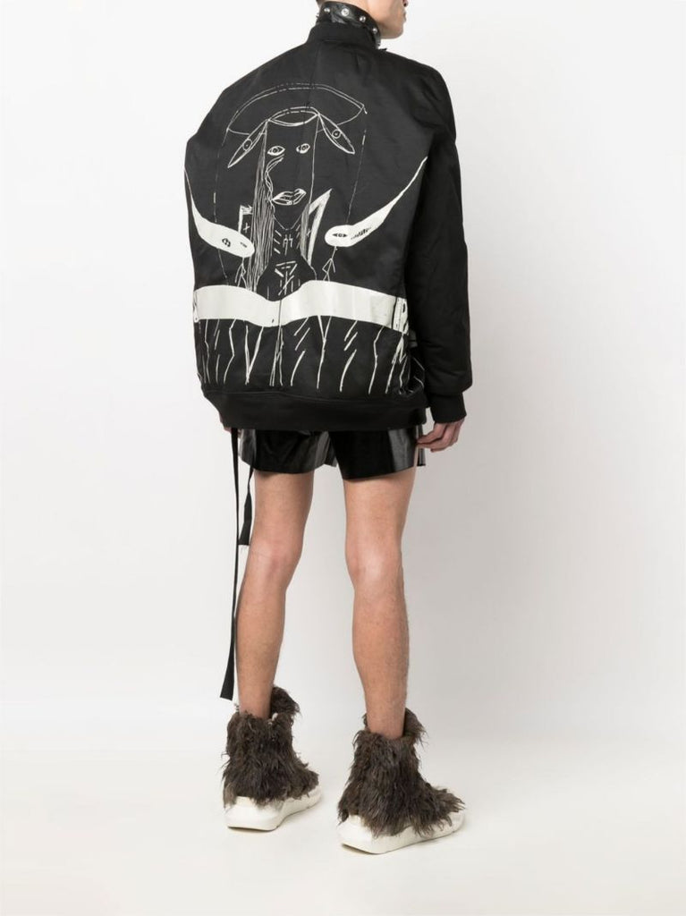 Black Jumbo Flight Printed Bomber Jacket
