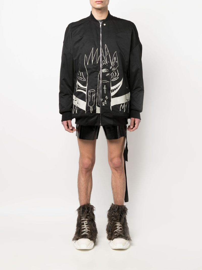 Black Jumbo Flight Printed Bomber Jacket