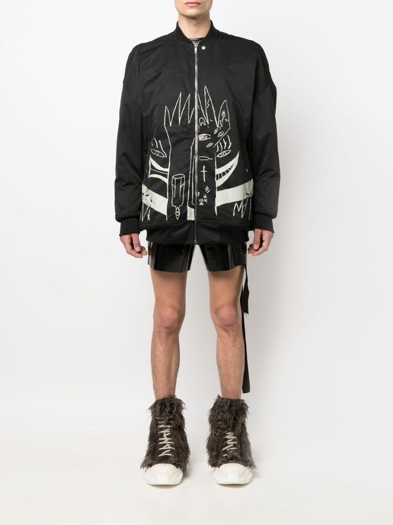 Black Jumbo Flight Printed Bomber Jacket