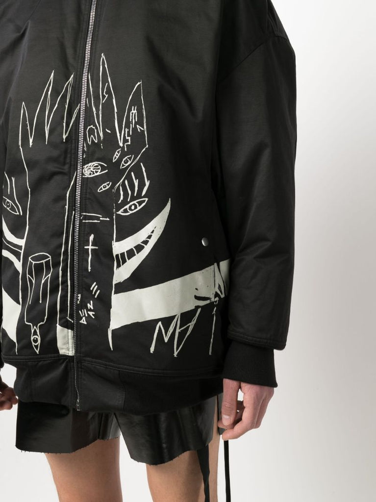 Black Jumbo Flight Printed Bomber Jacket