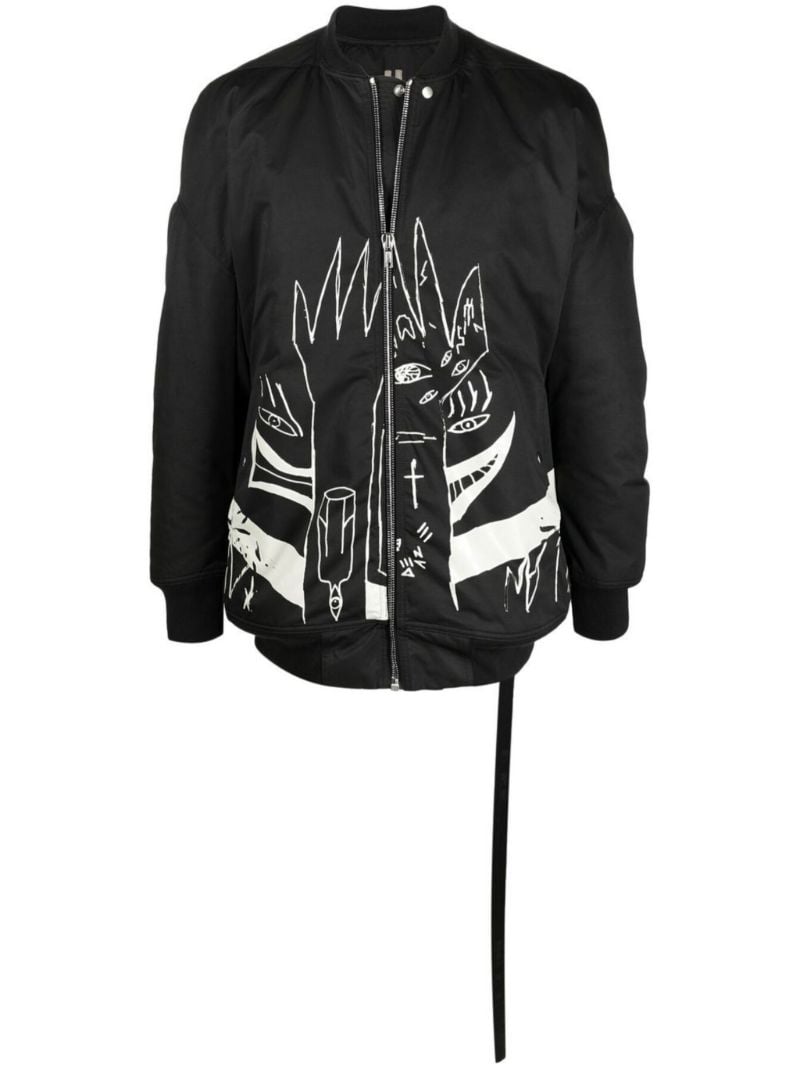 Black Jumbo Flight Printed Bomber Jacket