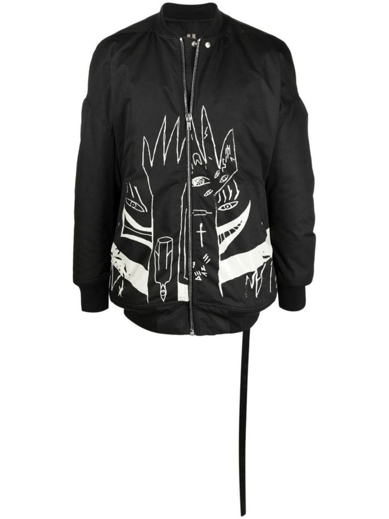 Black Jumbo Flight Printed Bomber Jacket