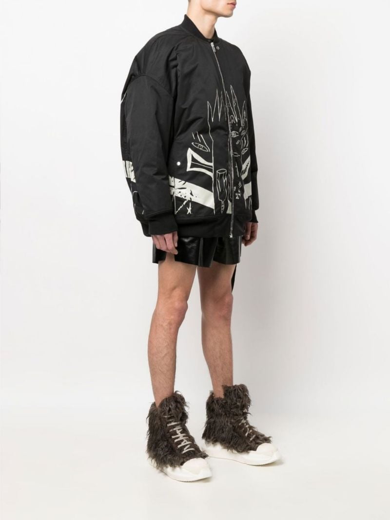 Black Jumbo Flight Printed Bomber Jacket