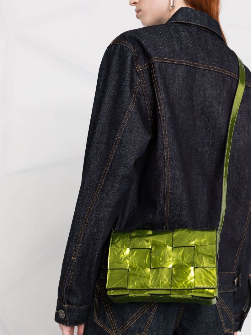 Green Cassette Patent Leather Cross Body Bag