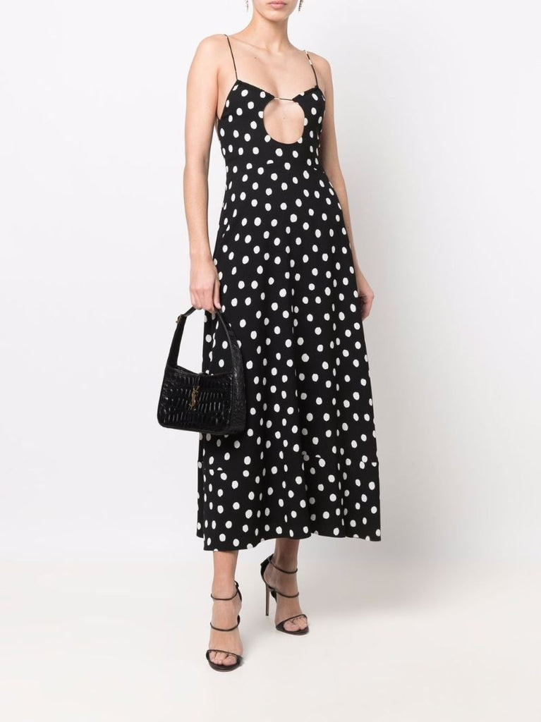 Black Cut-out Polka Dot Midi Dress