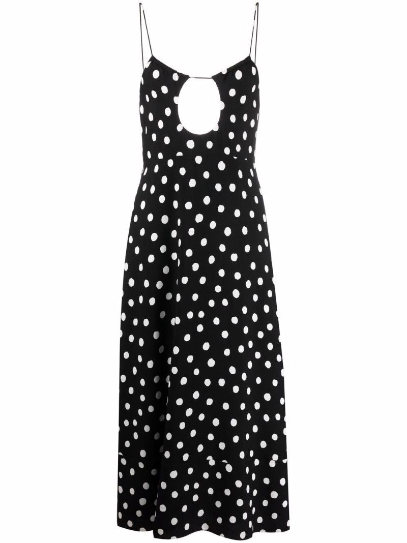 Black Cut-out Polka Dot Midi Dress