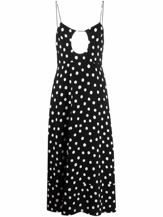 Black Cut-out Polka Dot Midi Dress