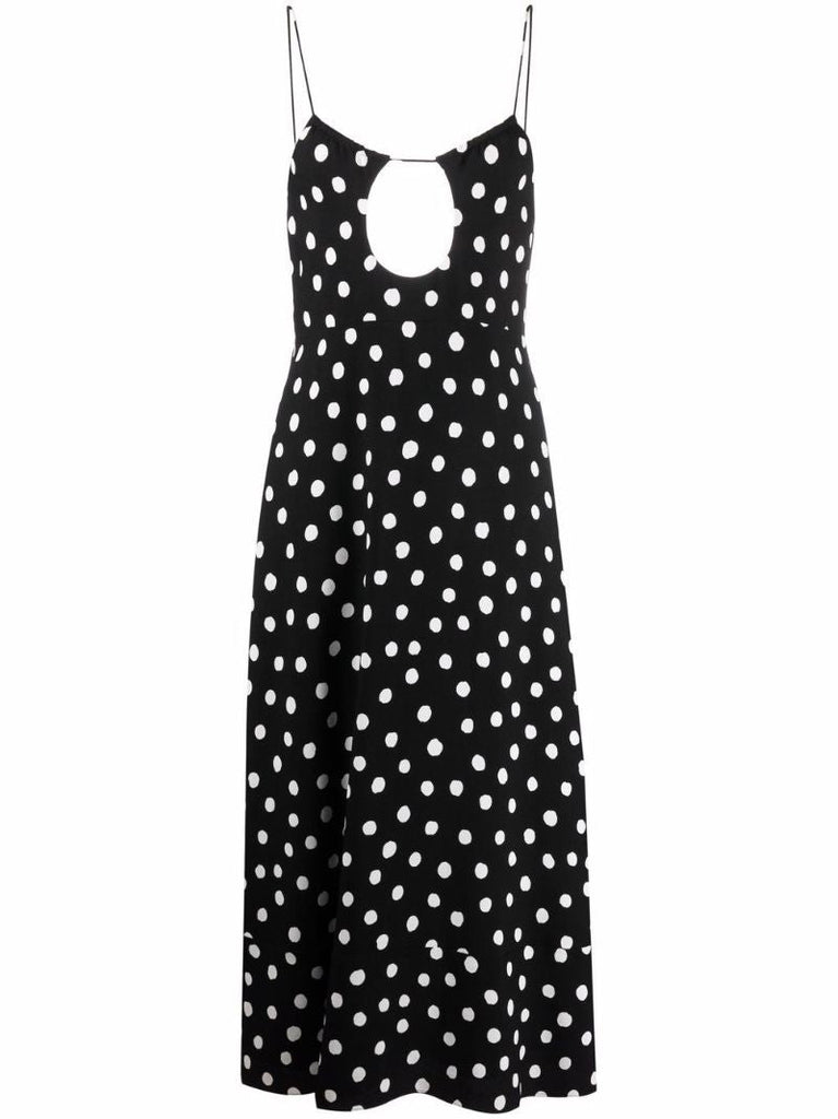 Black Cut-out Polka Dot Midi Dress