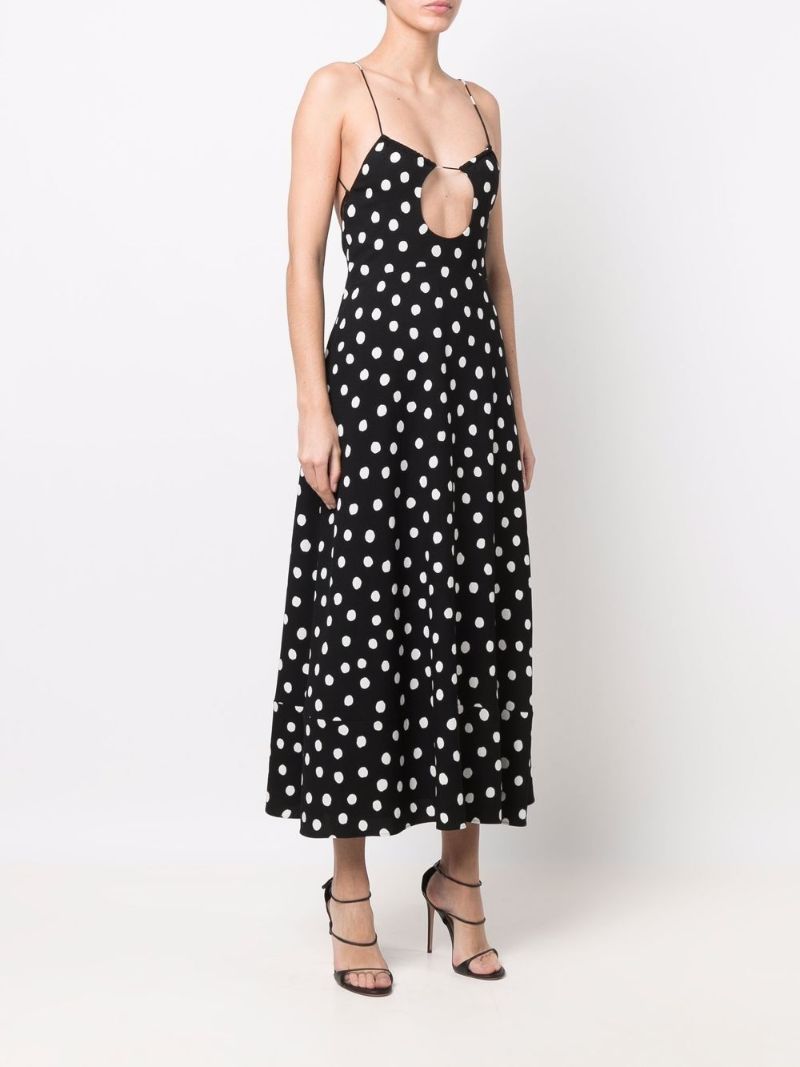 Black Cut-out Polka Dot Midi Dress