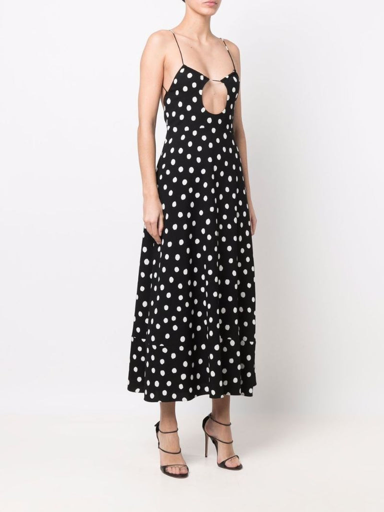 Black Cut-out Polka Dot Midi Dress