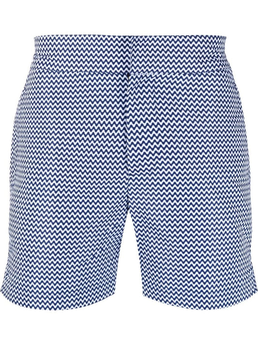 Blue Zigzag Print Swim Shorts