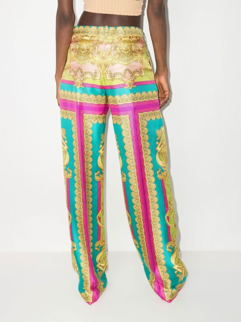 Barocco Goddess Print Wide Leg Silk Trousers