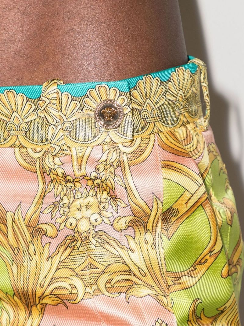 Barocco Goddess Print Wide Leg Silk Trousers