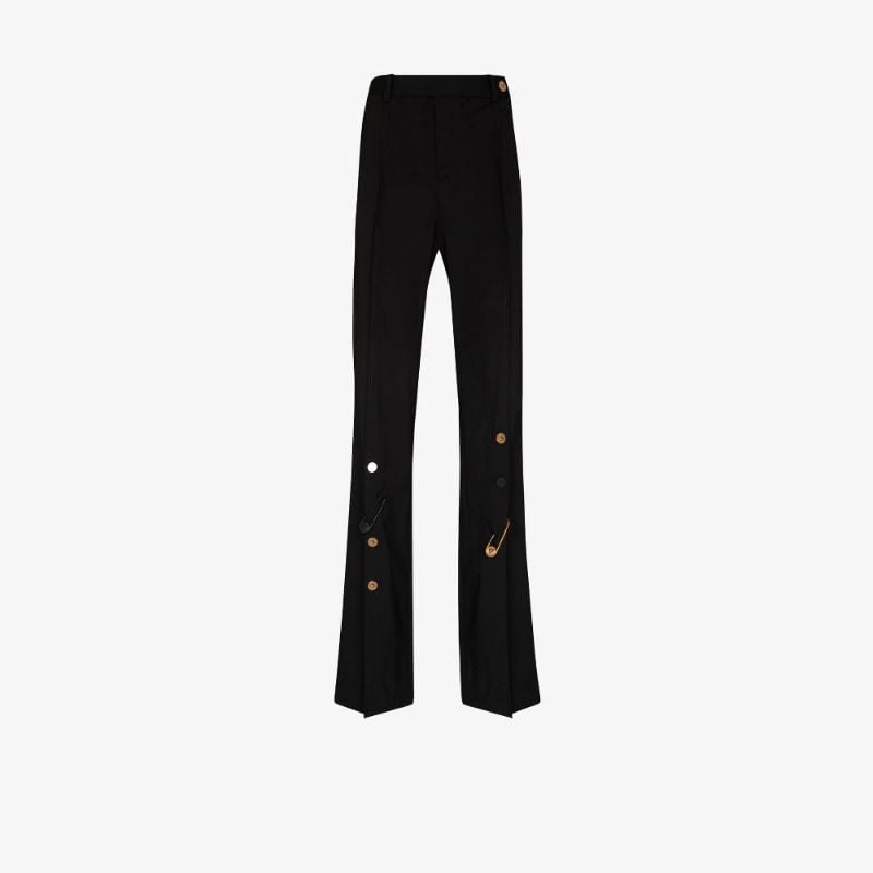 Embellished Wide Leg Wool Trousers
