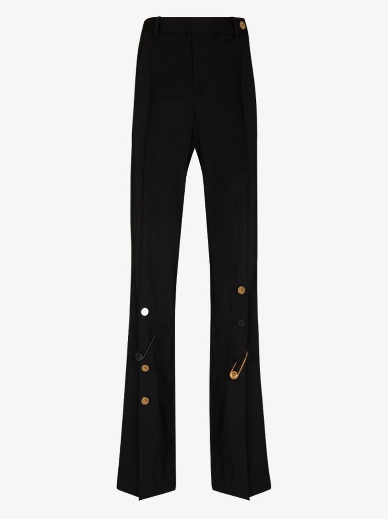 Embellished Wide Leg Wool Trousers