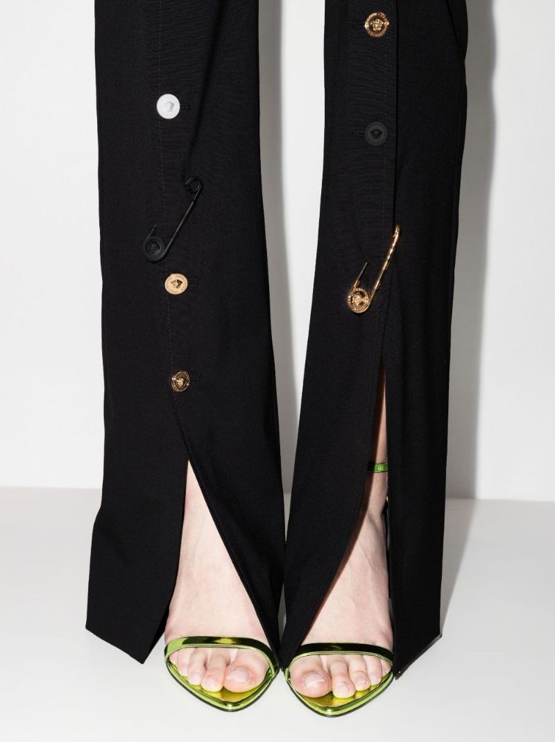 Embellished Wide Leg Wool Trousers