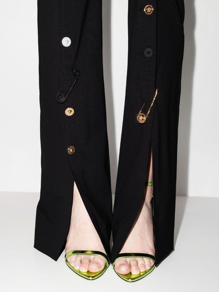 Embellished Wide Leg Wool Trousers