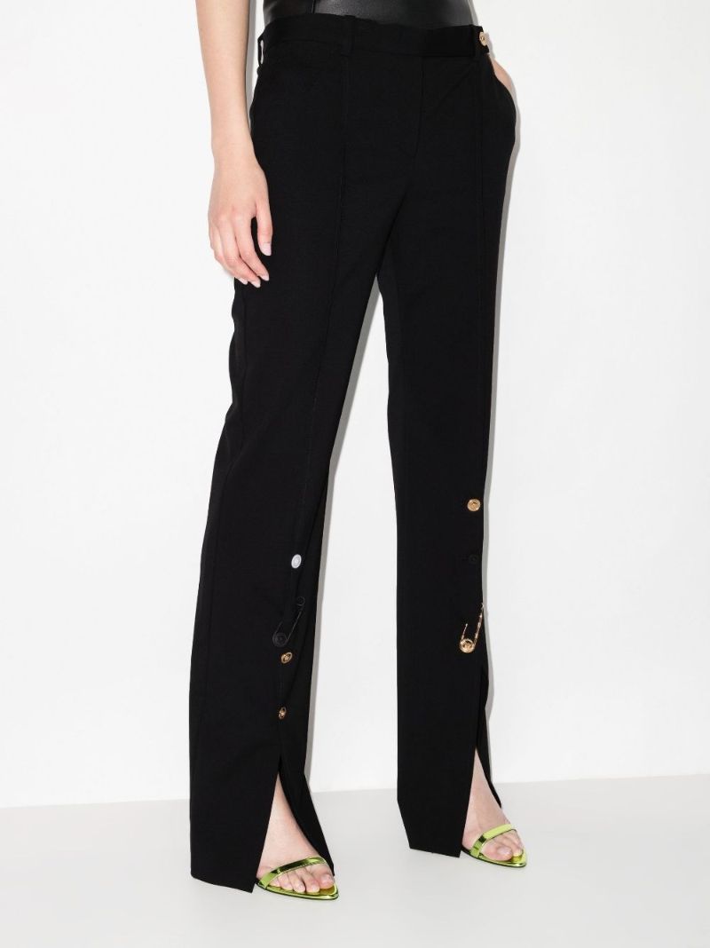 Embellished Wide Leg Wool Trousers