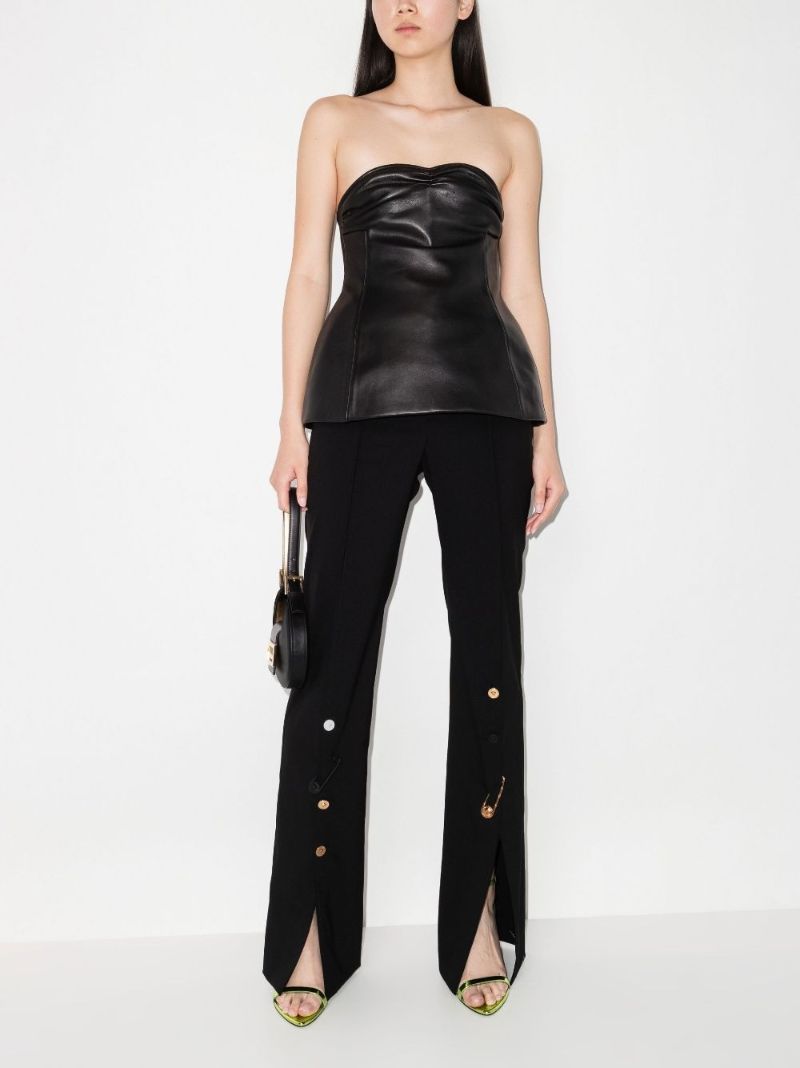 Embellished Wide Leg Wool Trousers