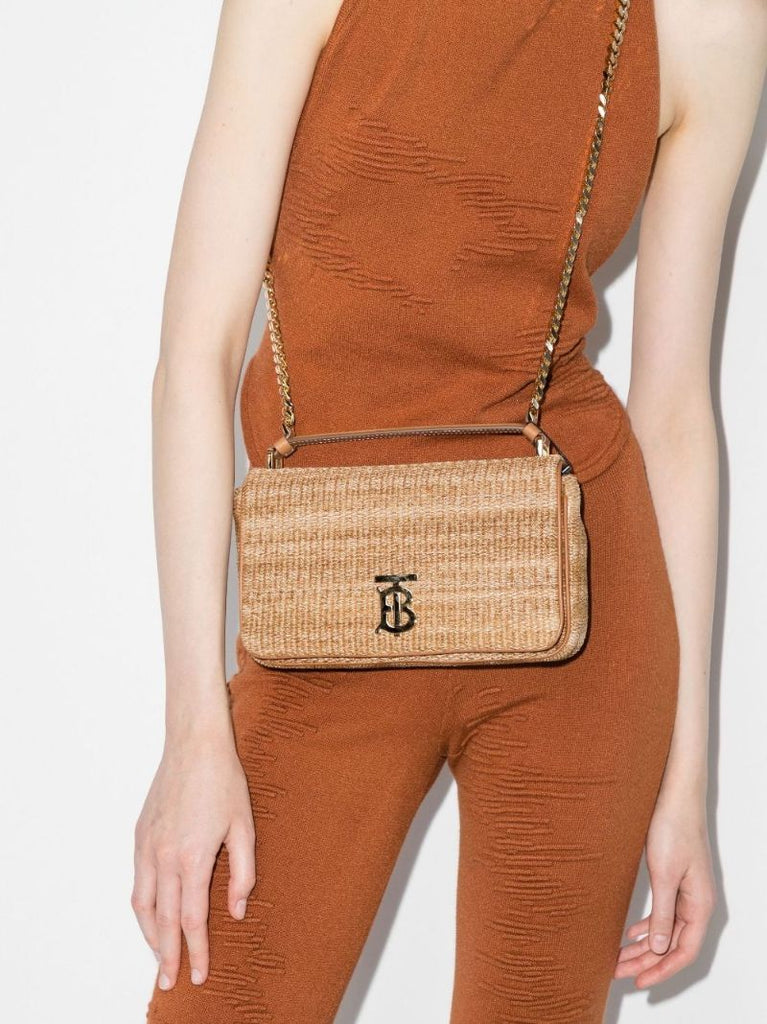 Neutral Lola Small Raffia Shoulder Bag