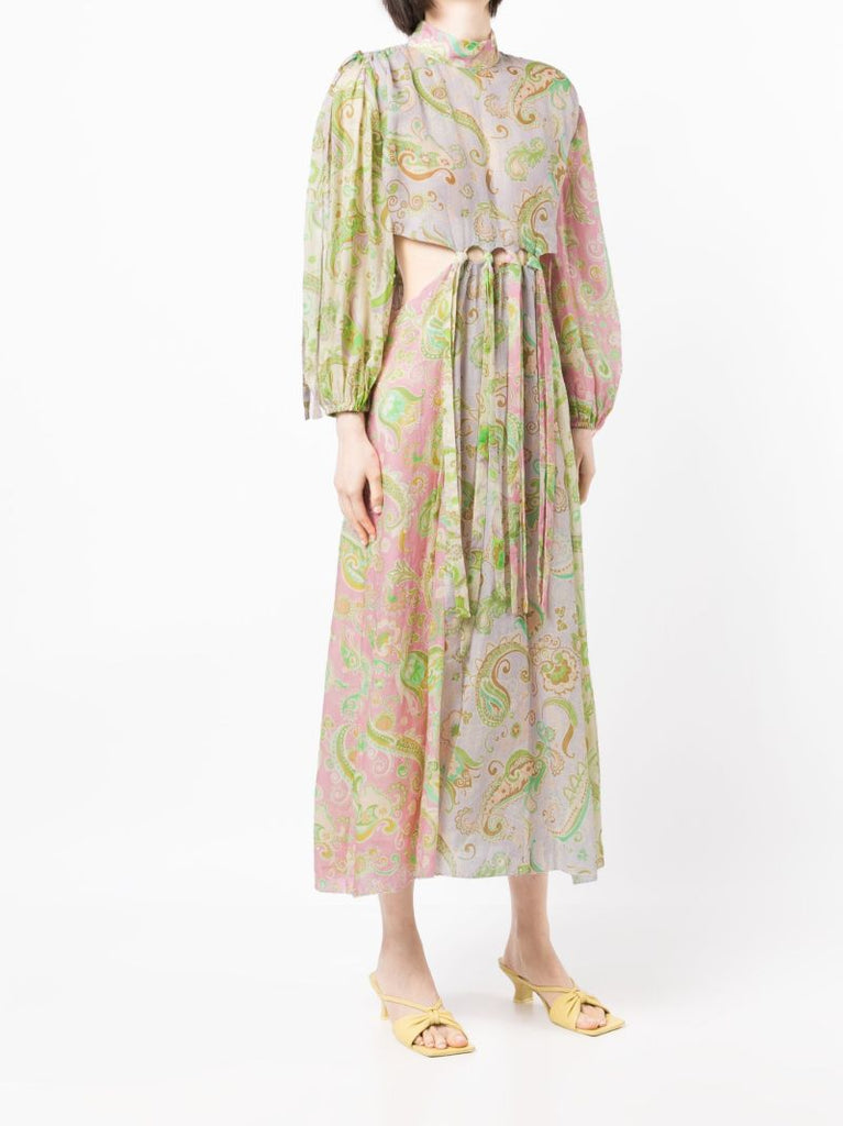 Green Marta Cut-out Linen Midi Dress