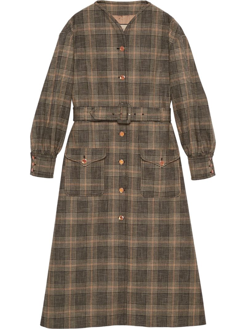 Grey Prince of Wales Check Belted Coat