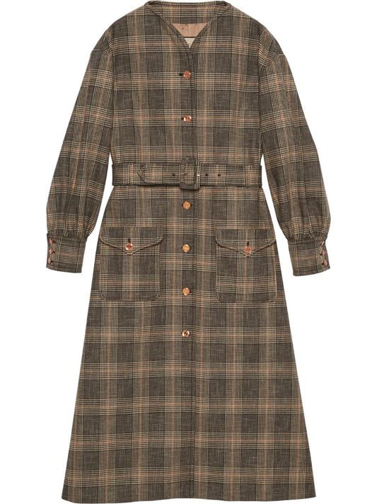 Grey Prince of Wales Check Belted Coat