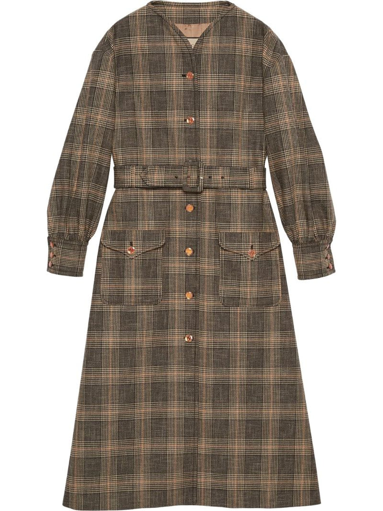 Grey Prince of Wales Check Belted Coat