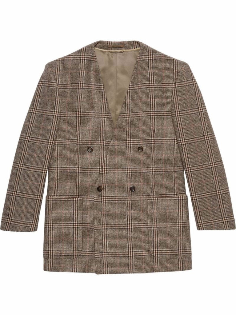 Brown Prince of Wales Check Wool Blazer