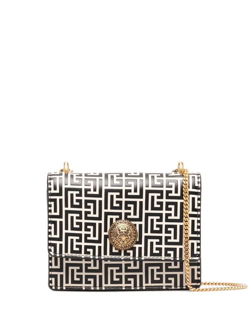 Black and Neutral Monogram Print Leather Chain Wallet