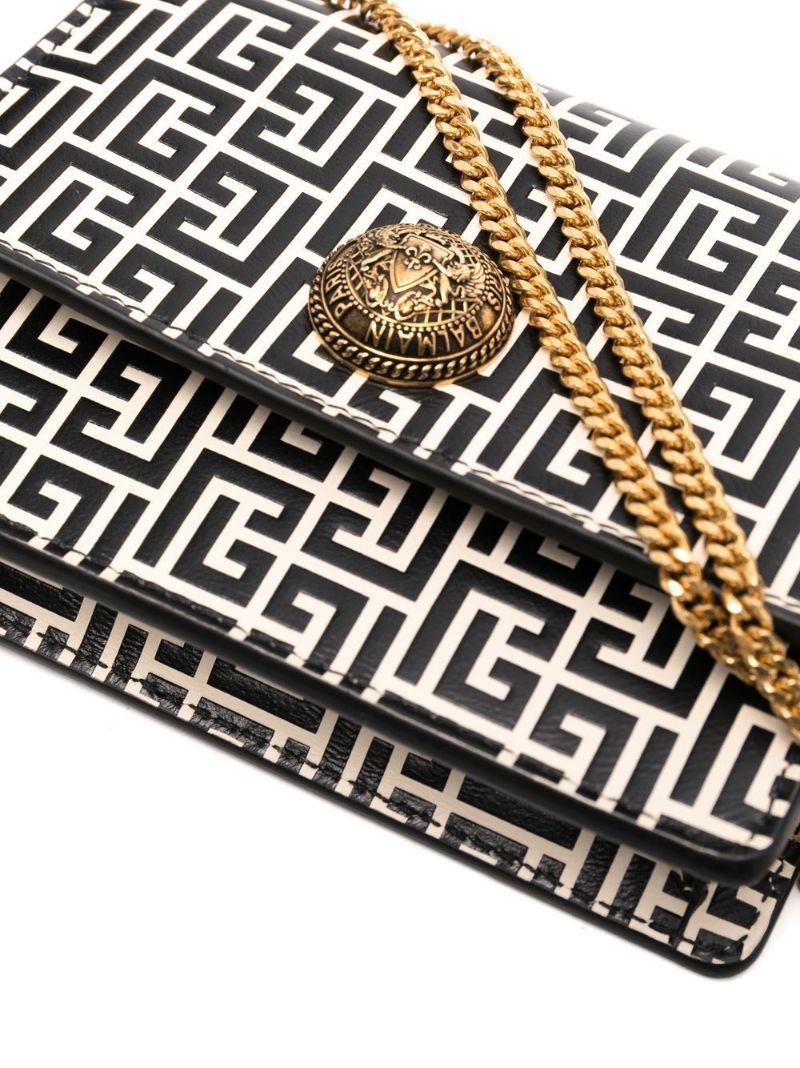 Black and Neutral Monogram Print Leather Chain Wallet
