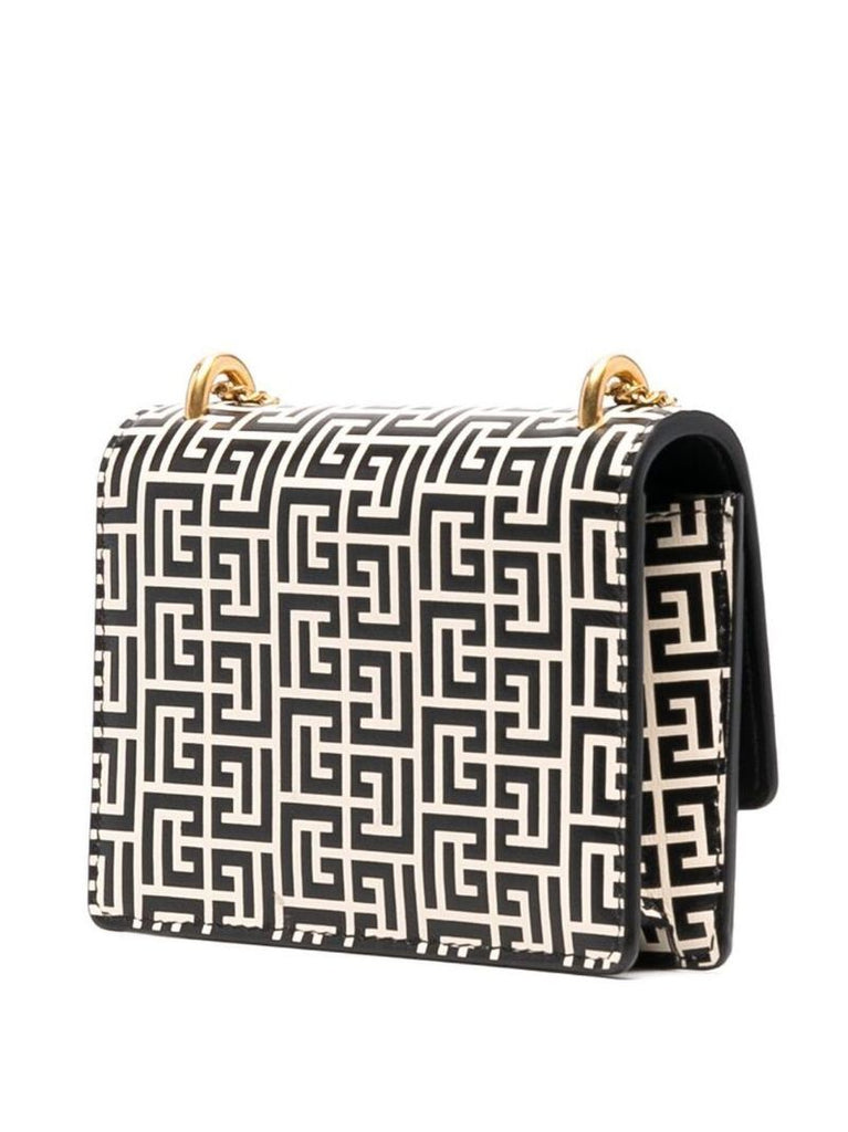 Black and Neutral Monogram Print Leather Chain Wallet