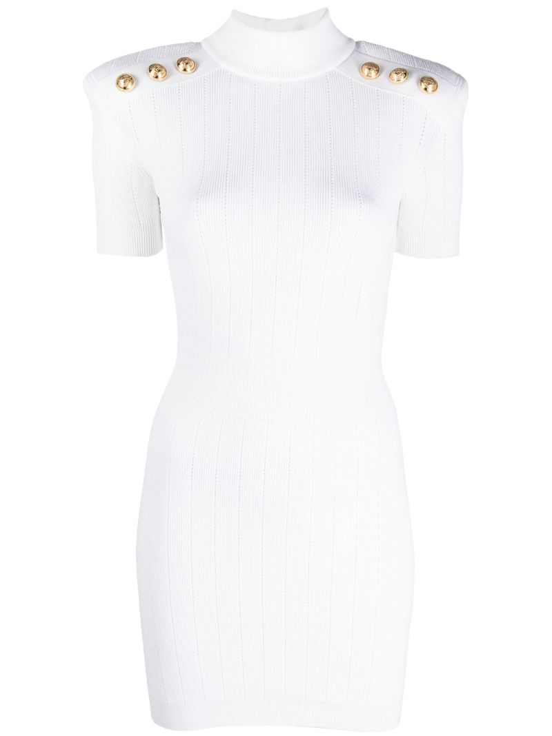 White Ribbed Knit Mini Dress